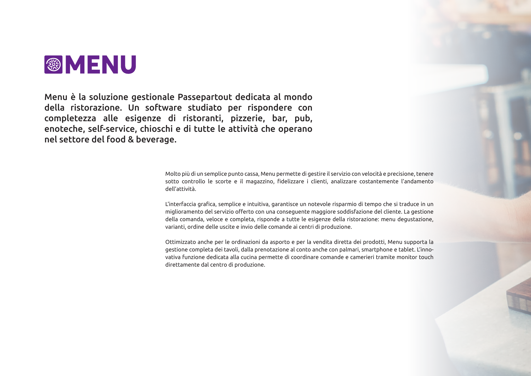 Brochure Passepartout Menu — funzionalità e servizio